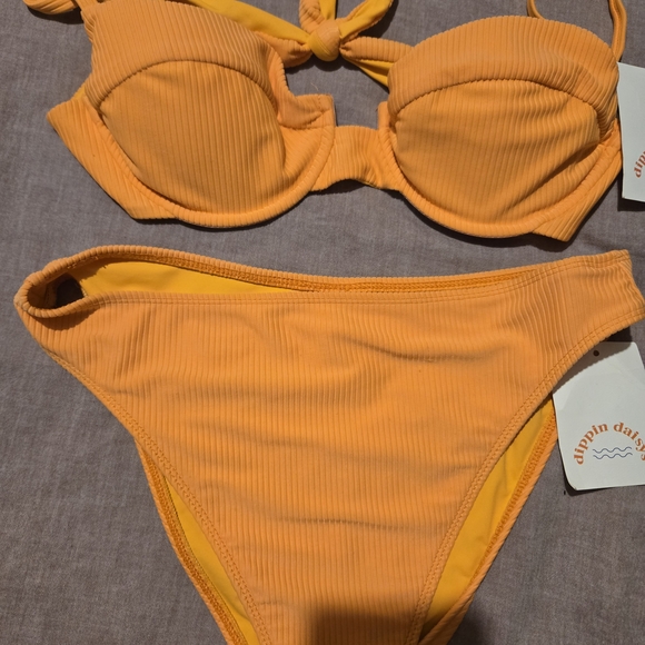 Orange Ribbed Bikini Set - Picture 2 of 4